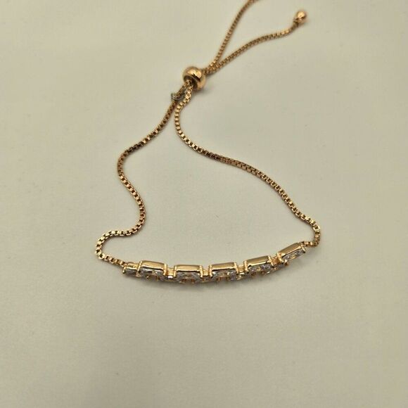 Rose Gold Adjustable Chain Bracelet Zirconia Stones Elegant Jewelry - Picture 2 of 5